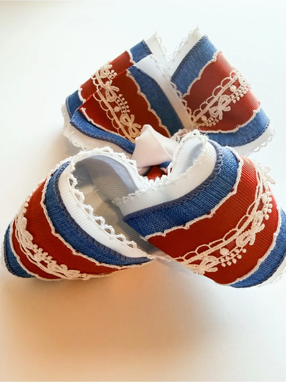 4 Layer Red, White, & Blue Ribbon Bow