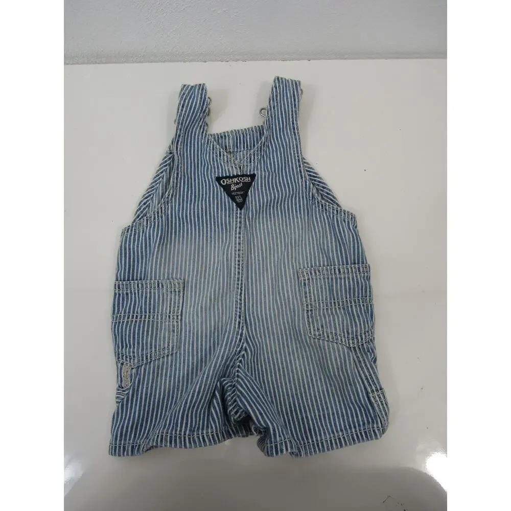 Oshkosh B'Gosh 6M Blue Overalls Classic Bib Style Striped Pinstripes Conductor