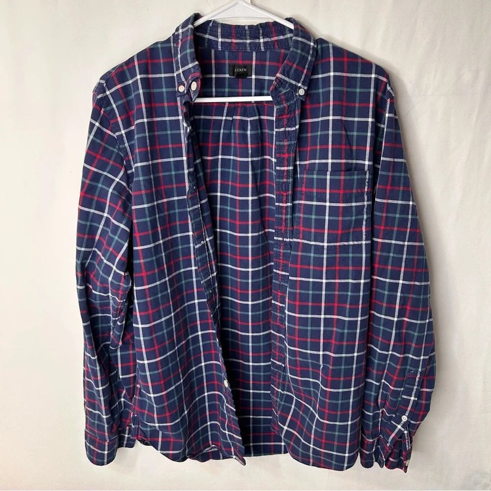J.Crew Men’s Navy Plaid Oxford Button Down Shirt Long Sleeve Size M