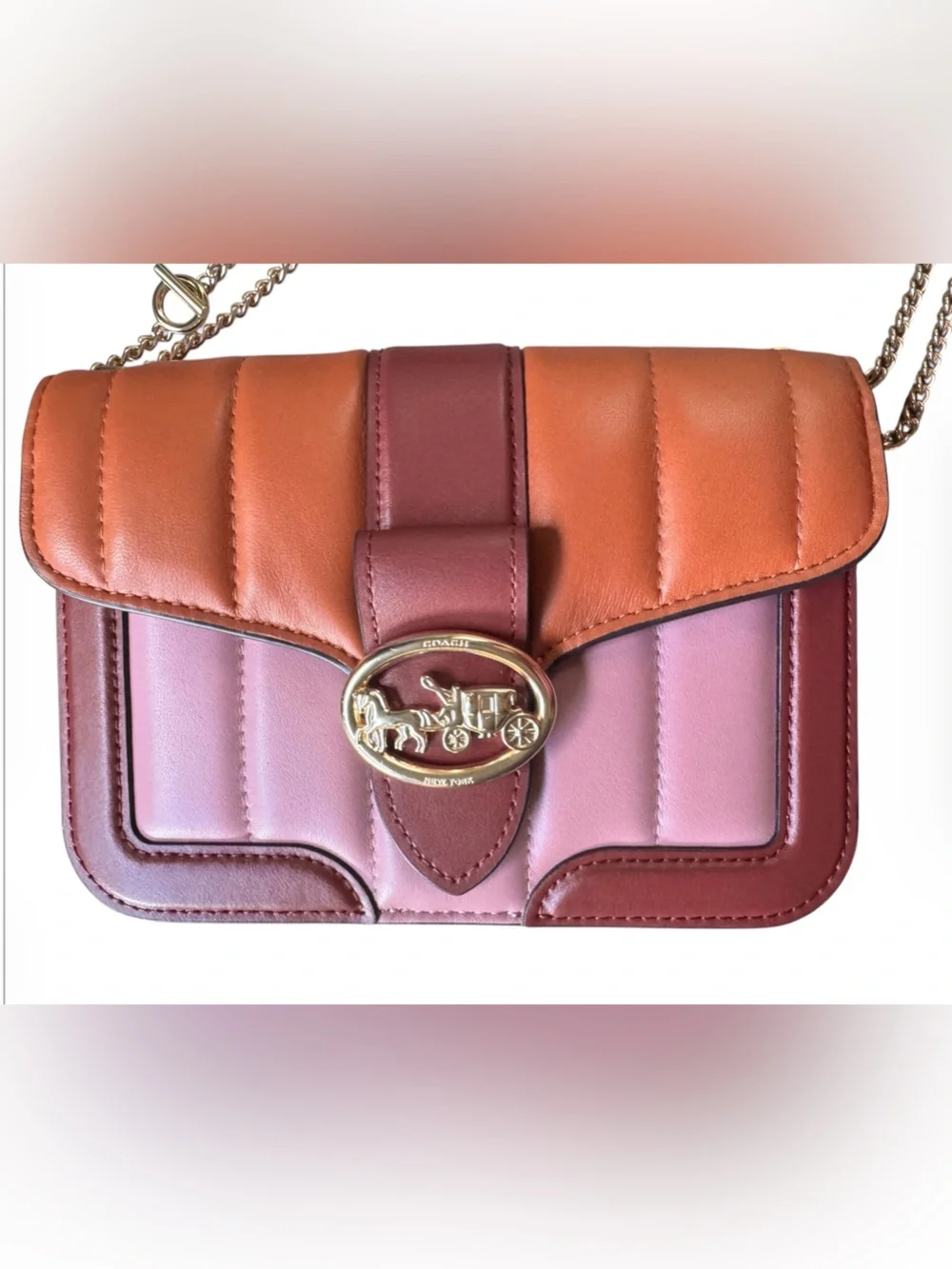 Coach Colorblock Leather Crossbody in Pink, Brown and Tan