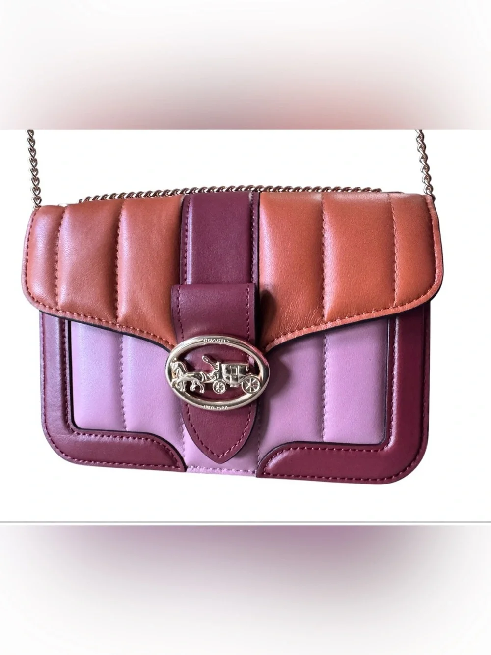 Coach Colorblock Leather Crossbody in Pink, Brown and Tan
