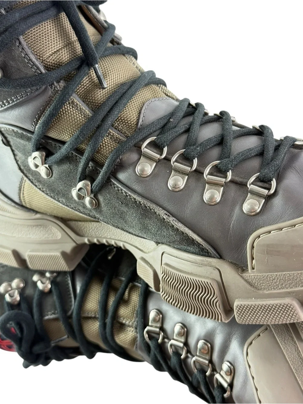 GUCCI 521679 Flashtrek Gray Leather Men Hiking Boots Made in Italy 10.5 - 11US