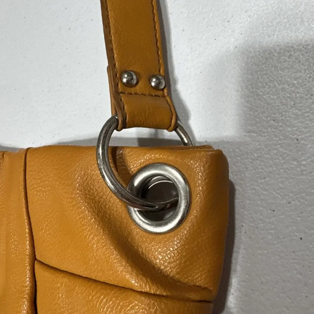 Nine West Large Faux Pebbled Leather Satchel Shoulder Handbag Mustard Yellow