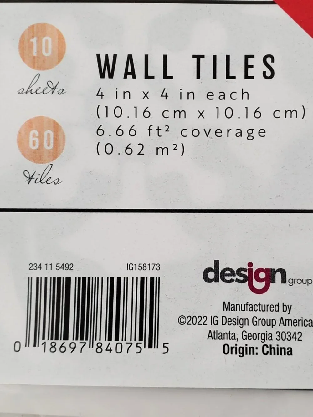 IG Design Group Tiles Removable Peel & Stick 10 Sheets x2 Dorm Rental Friendly
