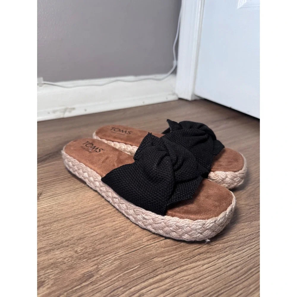 TOMS Abby Platform Sandal Black Knotted Espadrille Platform Slide Womens‎ 6