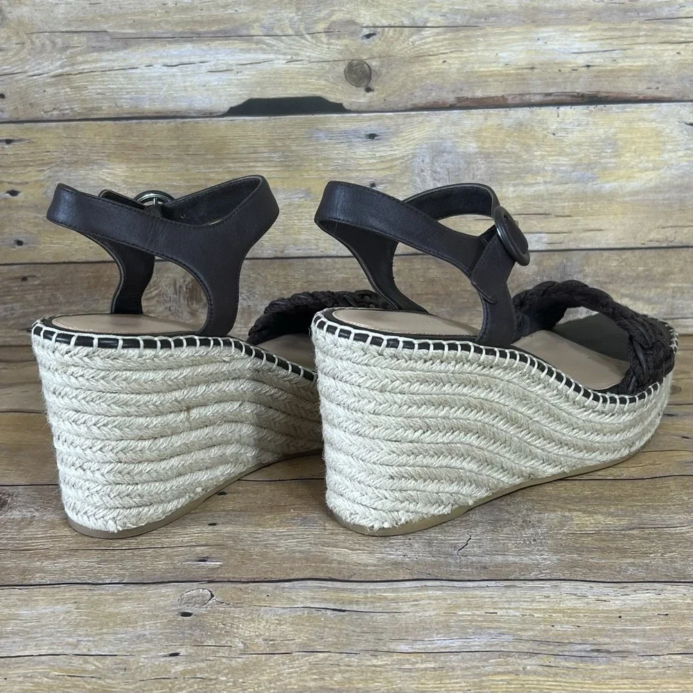 Veronica Beard Black Braided Espadrille Wedge  Leather Ankle‎ Strap Size 10