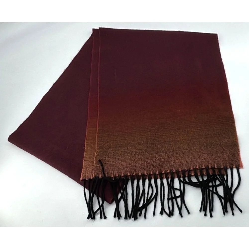 Gradient‎ Burgundy-Orange 100% Cashmere Scarf With Fringe Made In Scotland