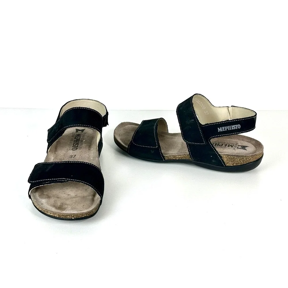 Mephisto Agave Black Bucksoft Anklestrap Comfort Sandal Women's EU‎ 37 US 7
