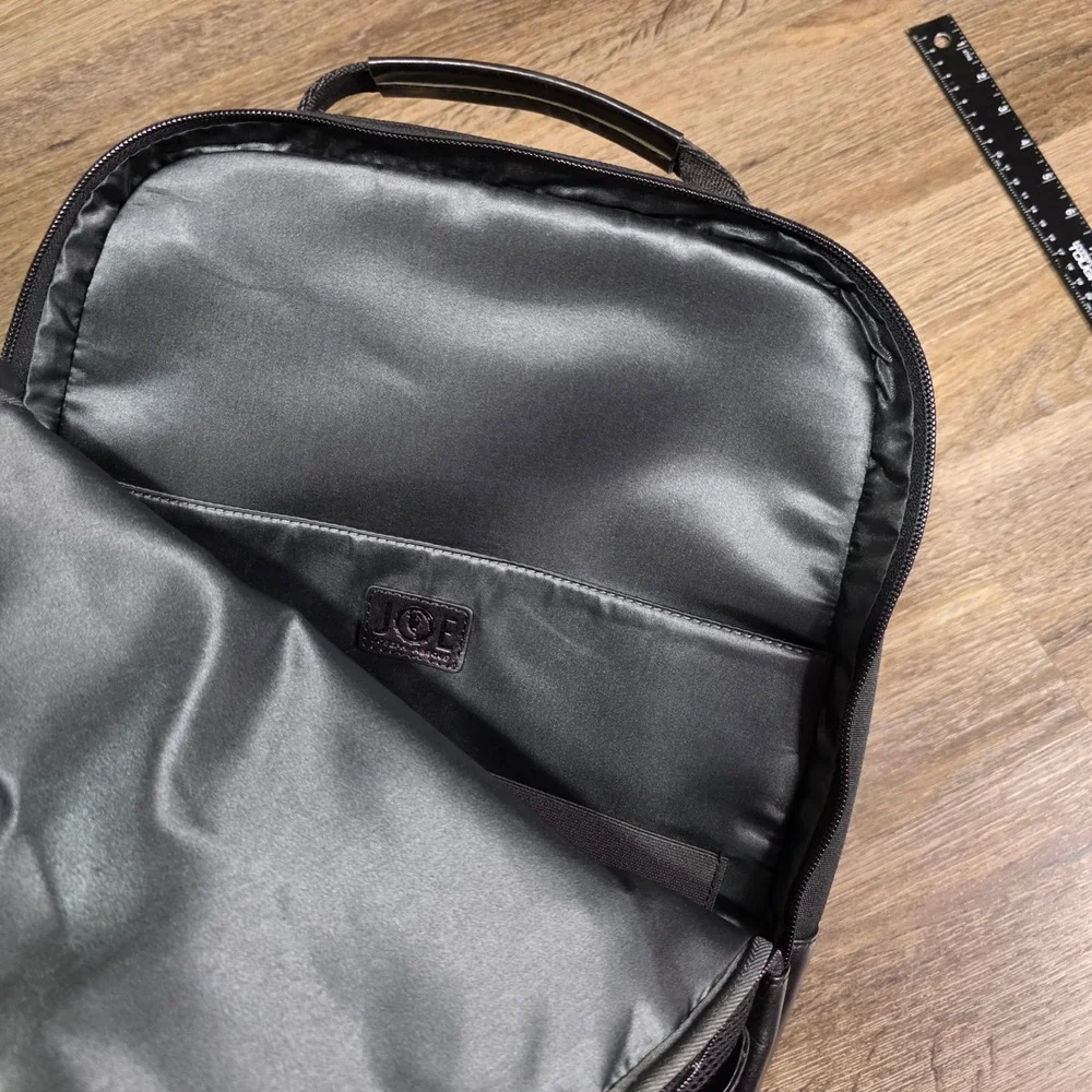 Joseph Abboud Mens OS Laptop Backpack Black Leather Trim Canvas Commuter‎ Bag