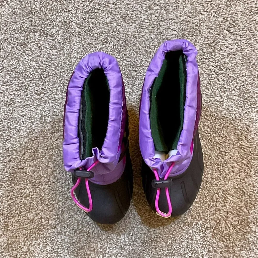 SOREL Flurry Insulated Winter Snow Boots Kids Purple Pull On Duck Size‎ 13 EUC