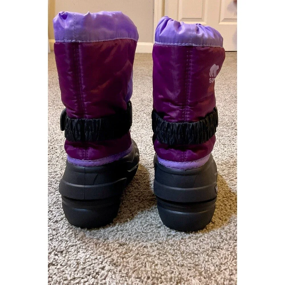 SOREL Flurry Insulated Winter Snow Boots Kids Purple Pull On Duck Size‎ 13 EUC