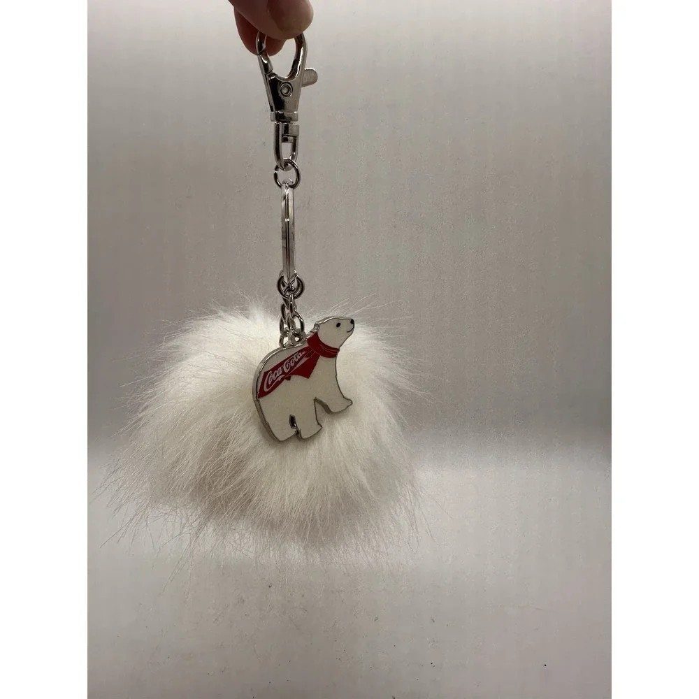 Coca-Cola Polar‎ Bear Pom Pom Keychain Faux Fur Bag Charm Clip