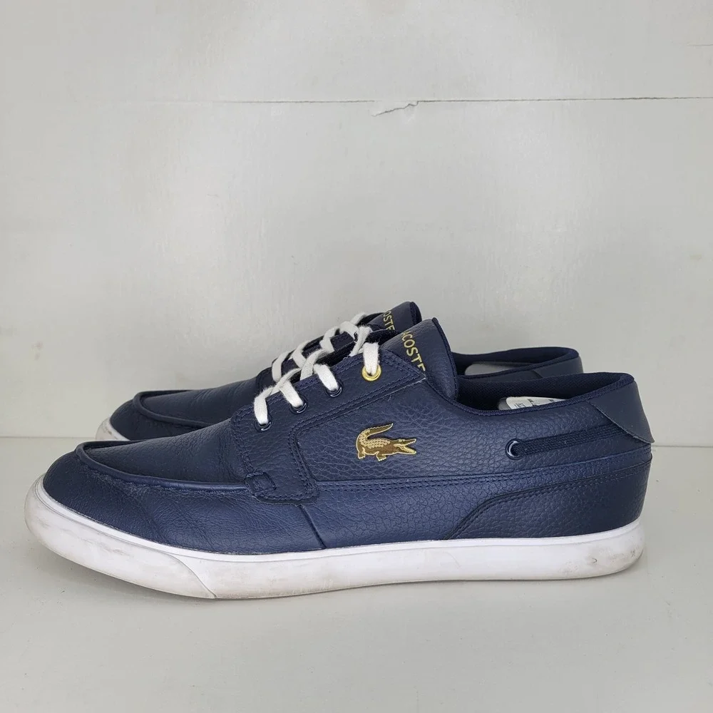 Lacoste Bayliss Deck Shoes Boat Sneakers Mens Sz 10 0722 Navy Blue Leather White