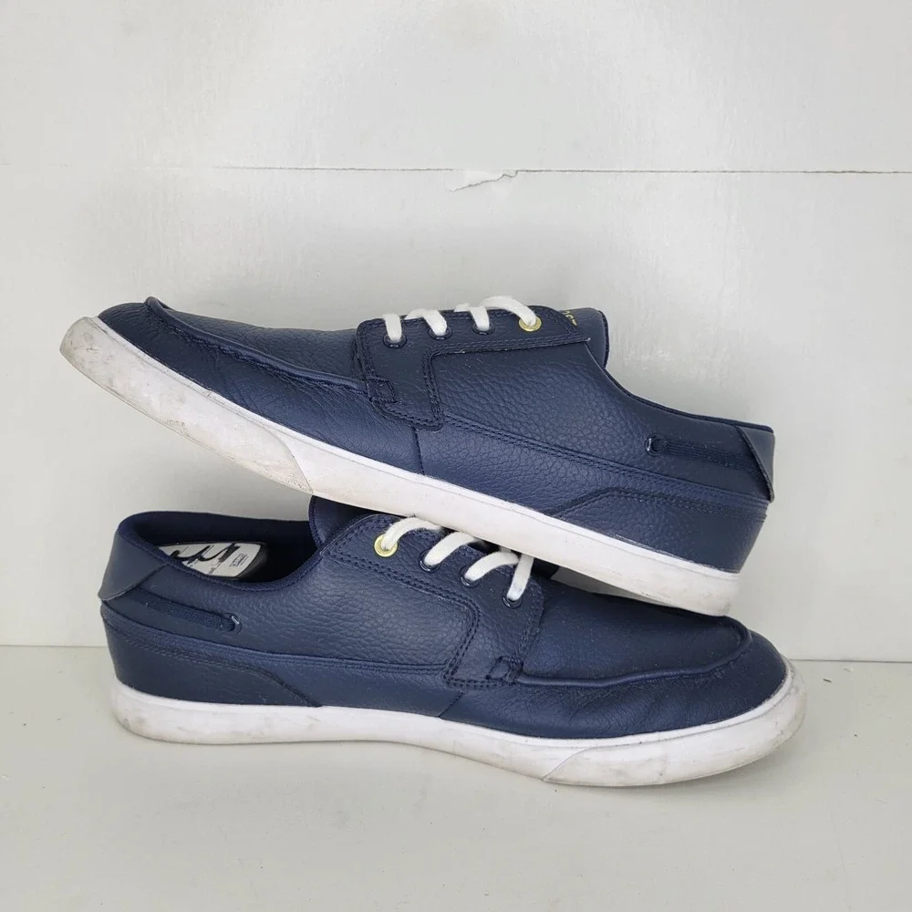 Lacoste Bayliss Deck Shoes Boat Sneakers Mens Sz 10 0722 Navy Blue Leather White