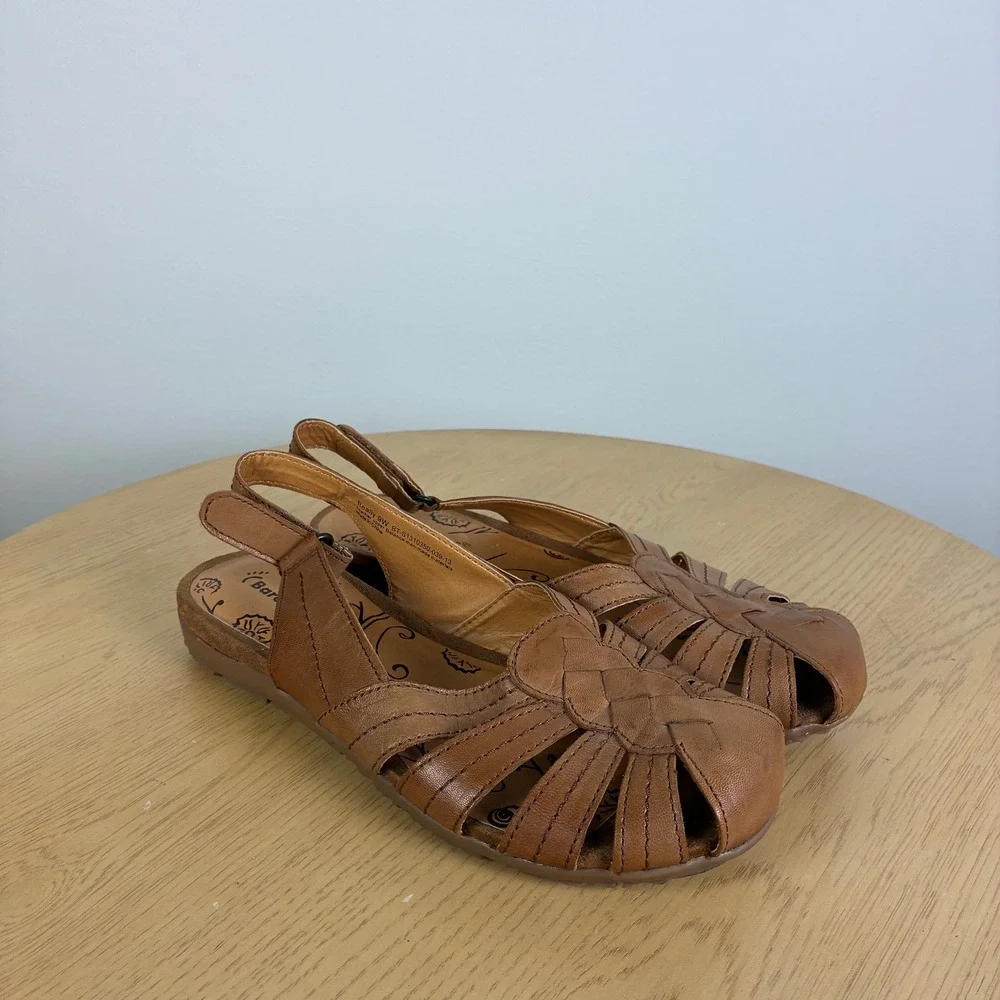BareTraps Low Wedge Leather Fisherman Slingback Sandals Women's 9W Woven Summer