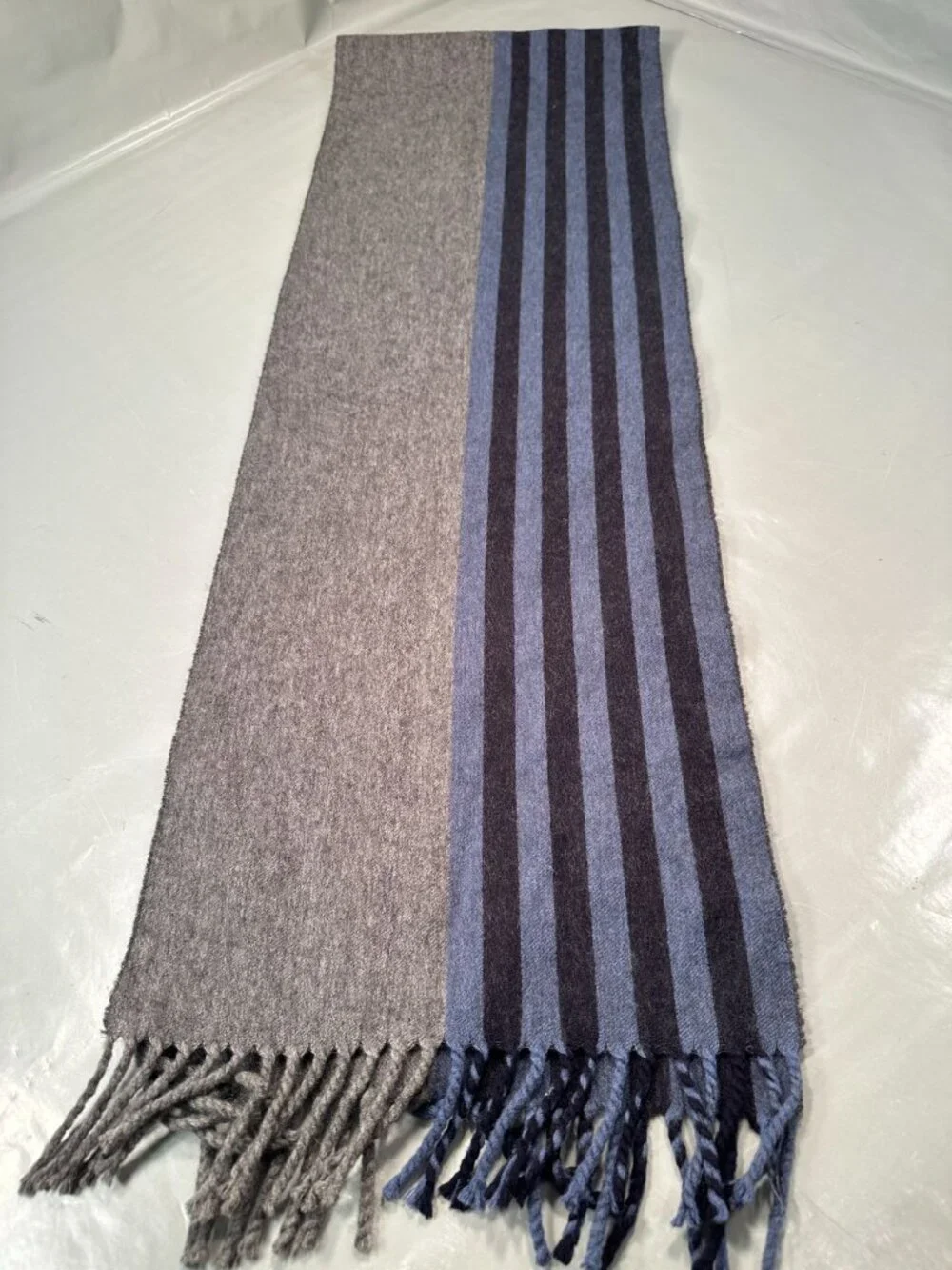 Ermenegildo Zegna Scarf Mens Italy Striped Cashmere Wool Muffler Winter Fringed