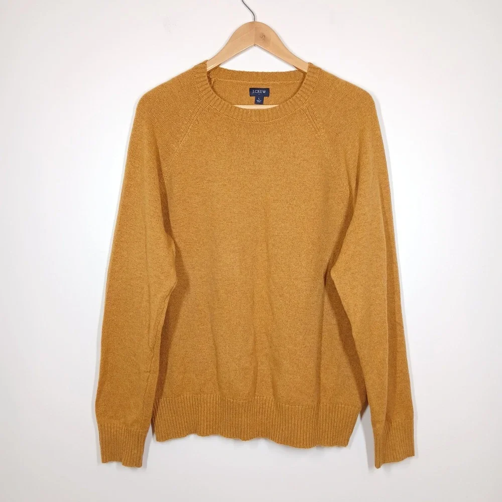 J.Crew Sweater Womens Large Mustard Wool Knit Crew Neck Pullover Sweater