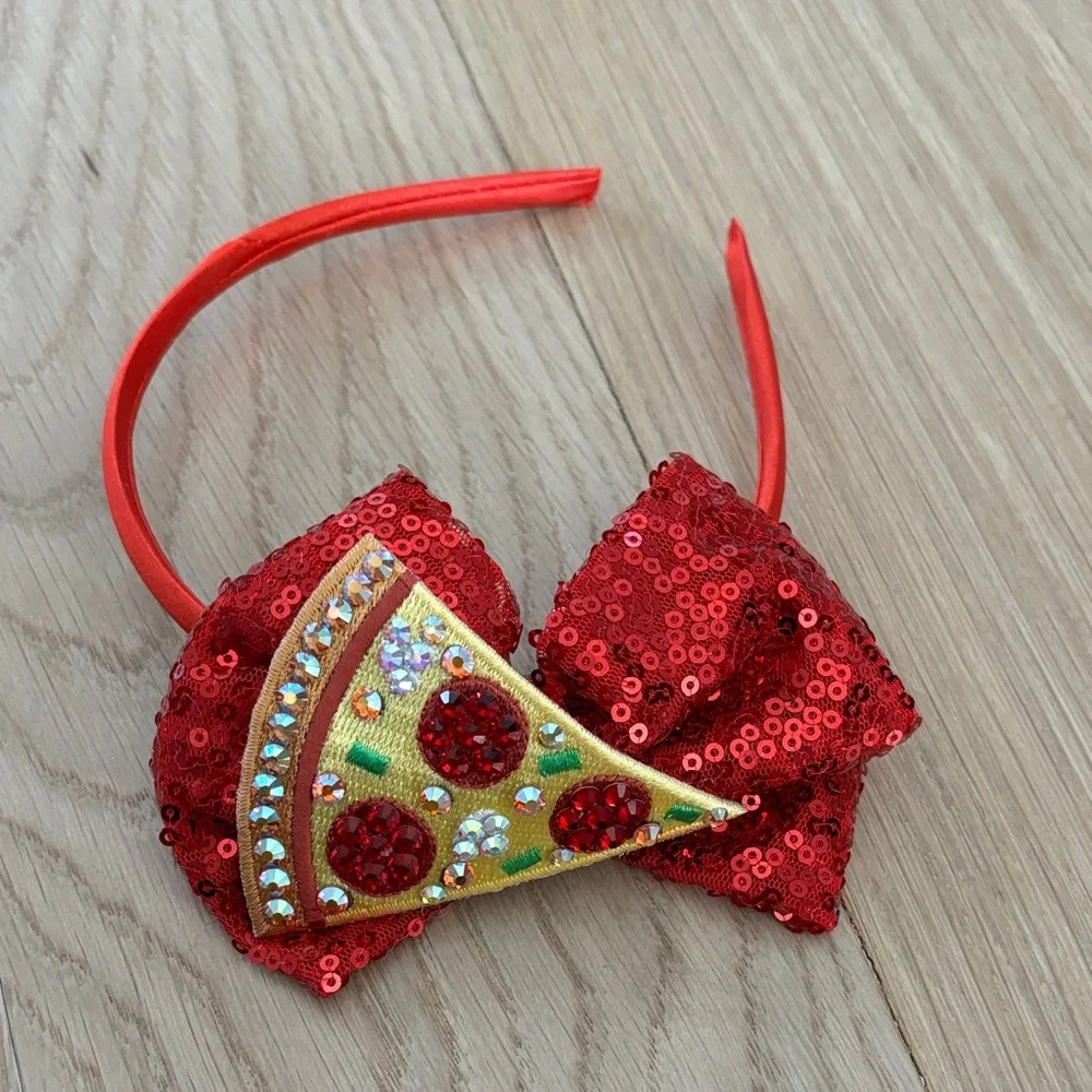 Red Sequin Bow Pizza Headband for Children