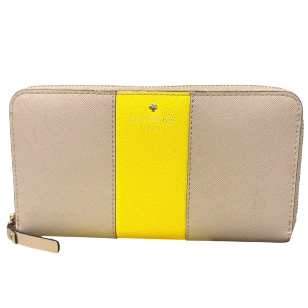 Kate Spade Gray and Yellow Zip Wallet wristlet polka dot wristlet designer