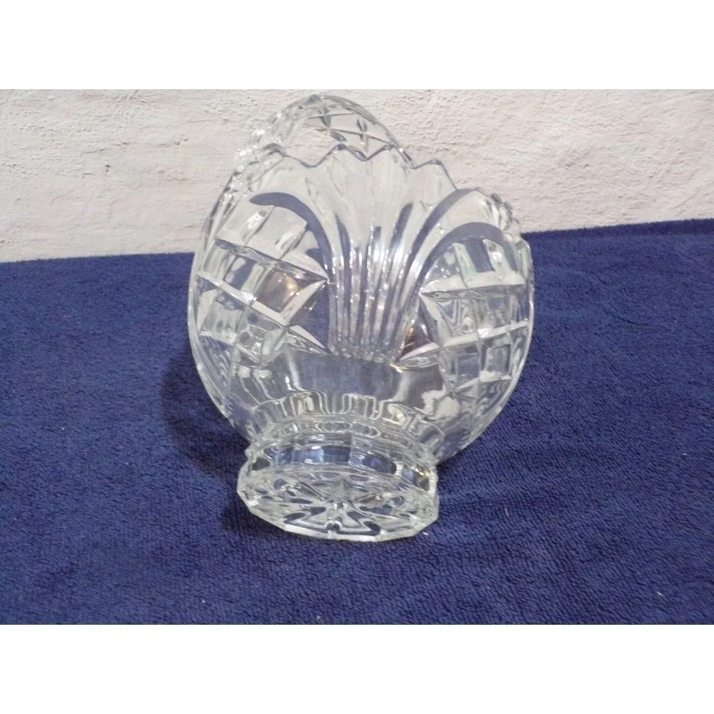 Crystal Cut Glass Basket‎ w/Handle Heavy