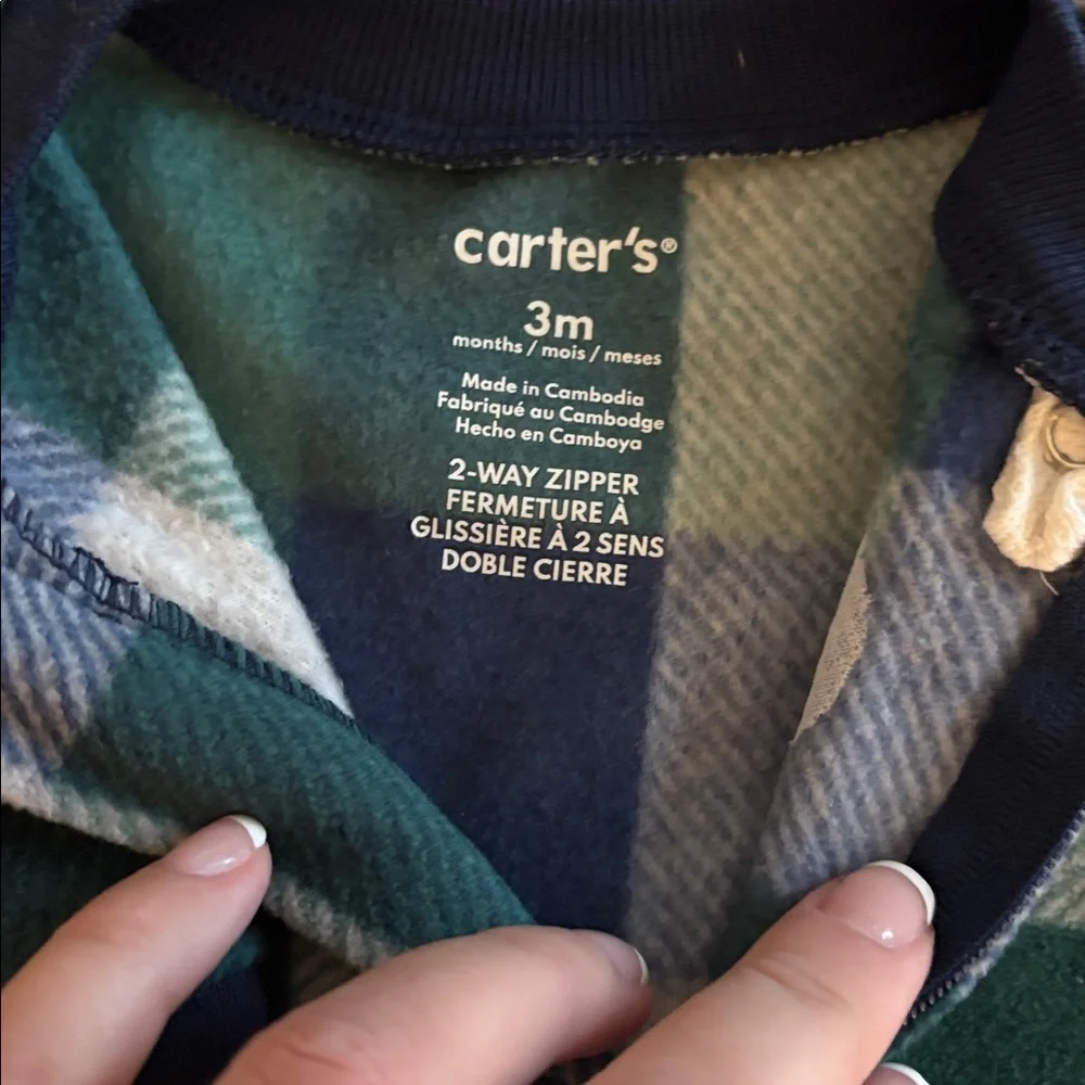 Carter's Blue and Green Plaid Bear Footie