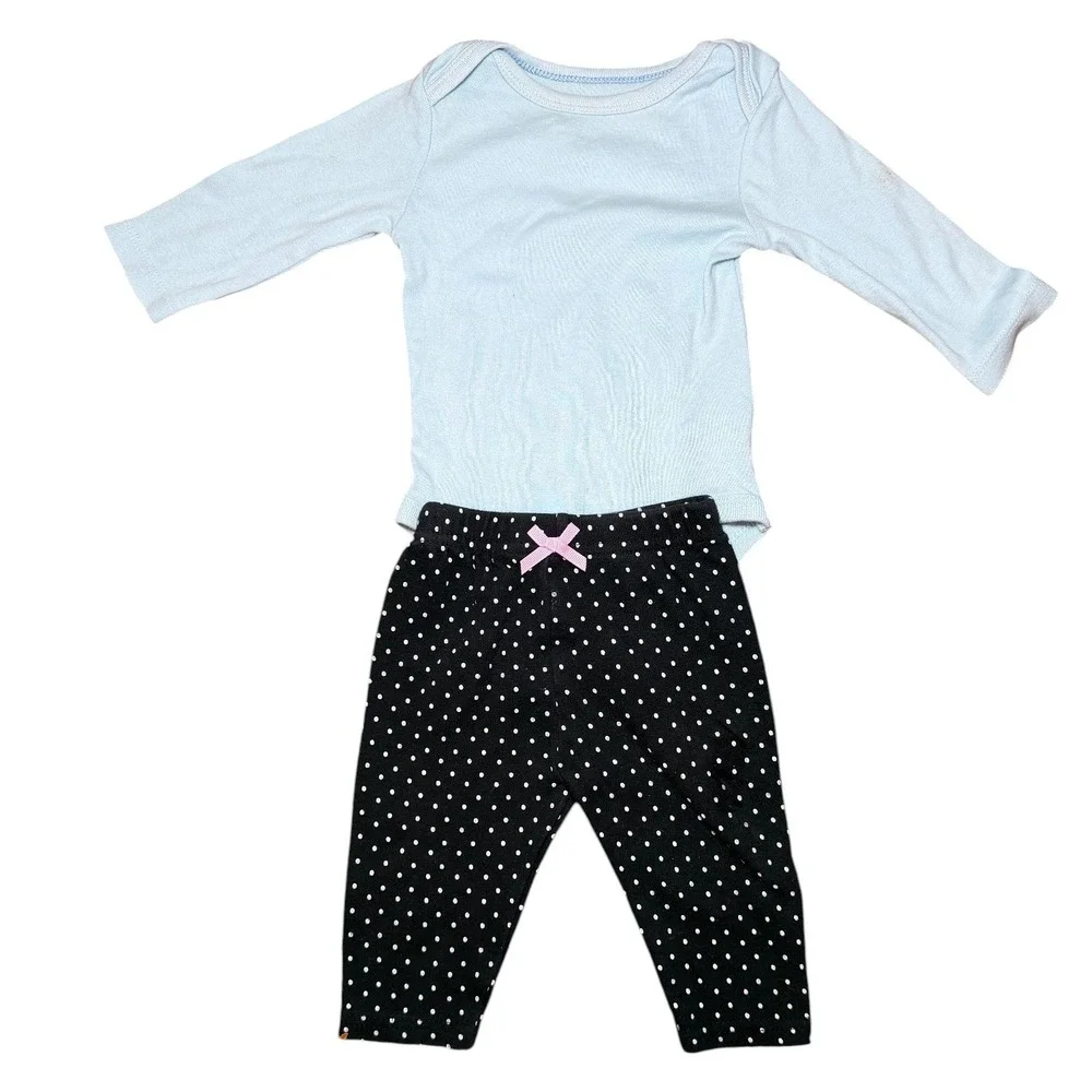 Baby Girl Outfit Lot 6 Pc 0-3M 3-6M Bodysuit Leggings Set Pink Floral Polka