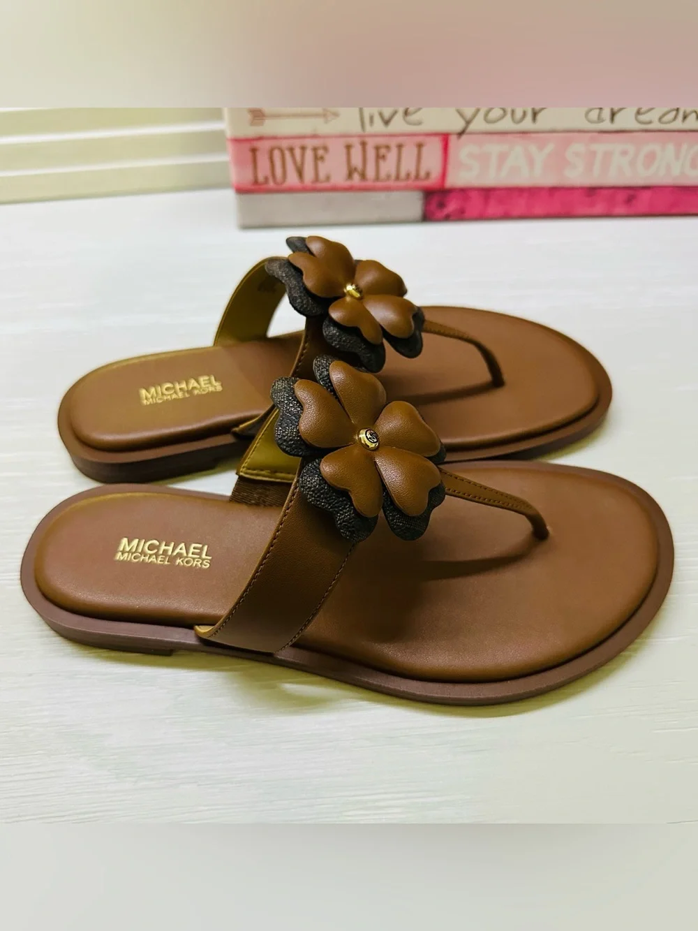 Michael Kors Callie Embellished Signature Logo Trim Thong Sandal