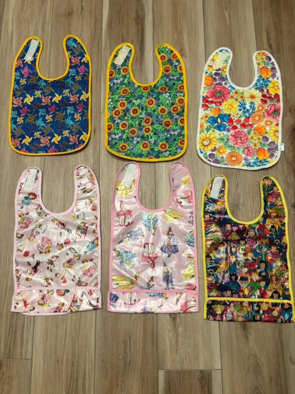 Girls Floral & Princess Patterned Waterproof Bibs set of 6