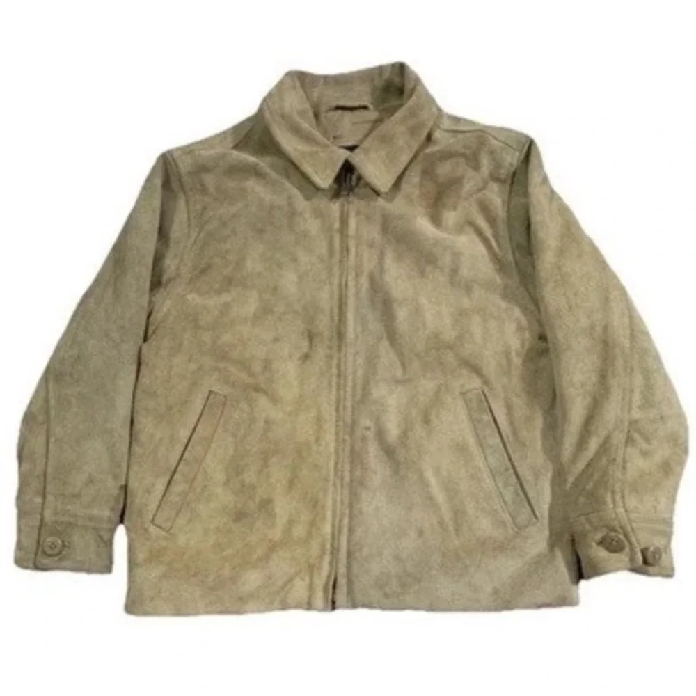 VTG GAP S (5-6) Kids Jacket 100% Cow Suede‎ Harrington Camel Brown Pockets