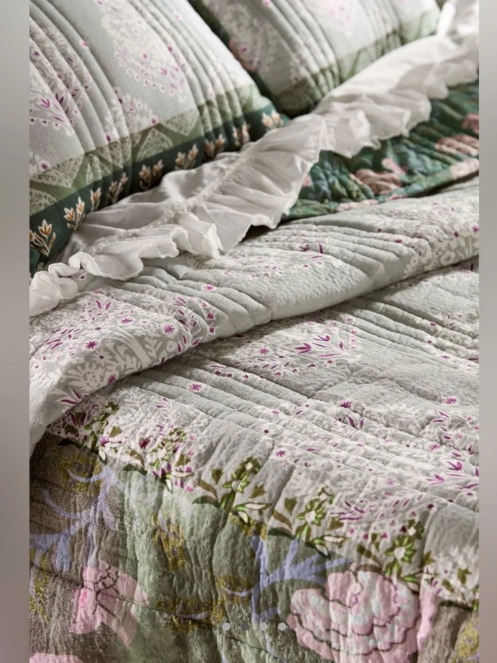 Anthropologie The Printed Textured Cotton Quilt Collection in Sage Tapestry