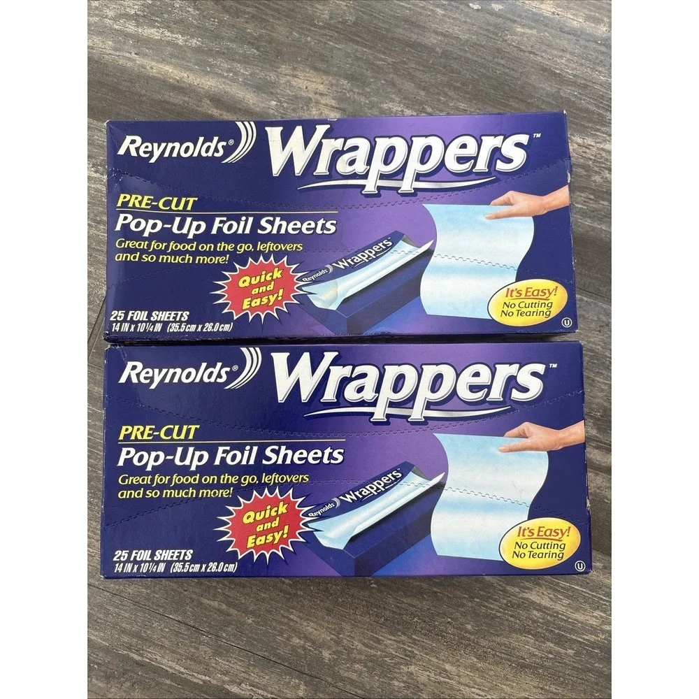 2 Reynolds Wrappers Aluminum Foil 25 Count Pre Cut Pop Up Foil Sheets New