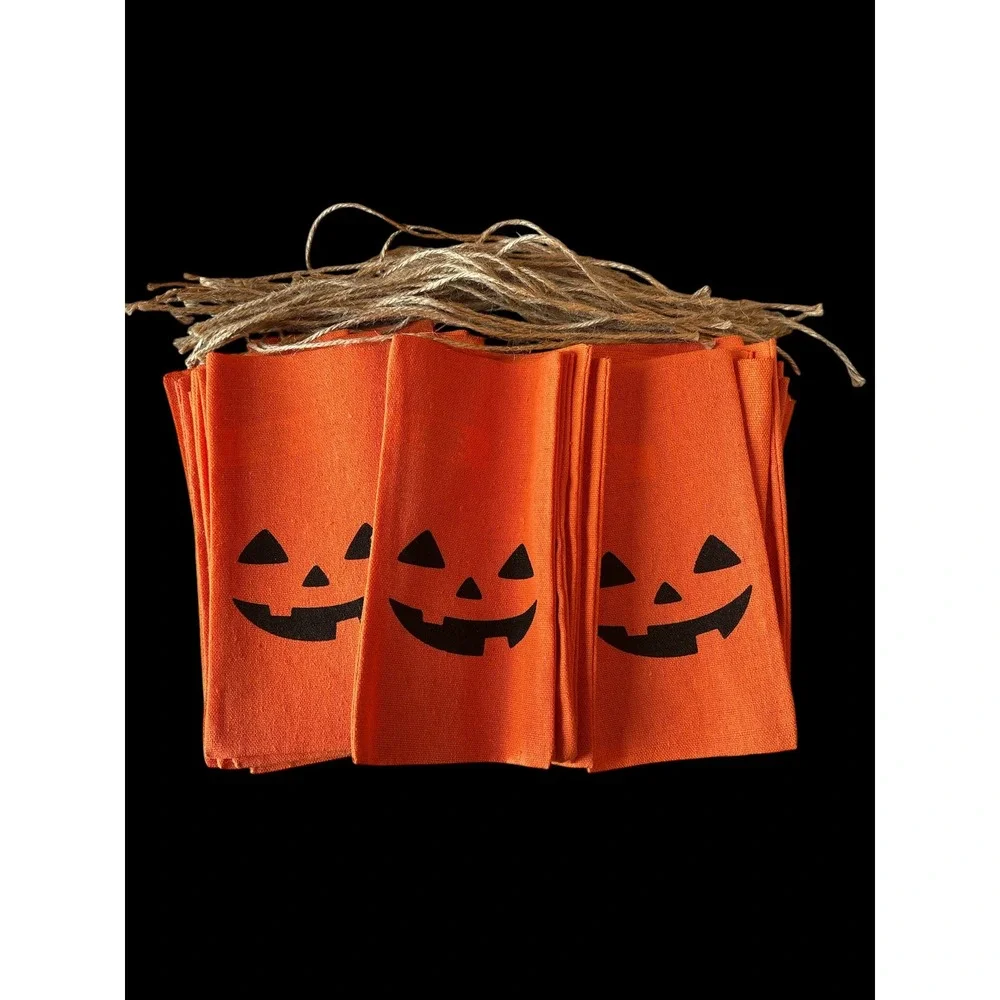 Halloween‎ Jack-O-Lantern Pumpkin Burlap Treat Bags Set Orange 50 pack