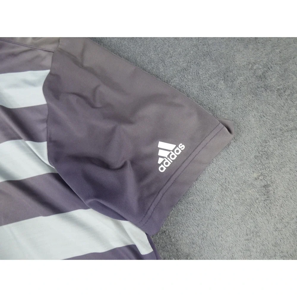 Adidas Golf Mens Large Purple Striped Polo Shirt Memphis National Logo Short Slv