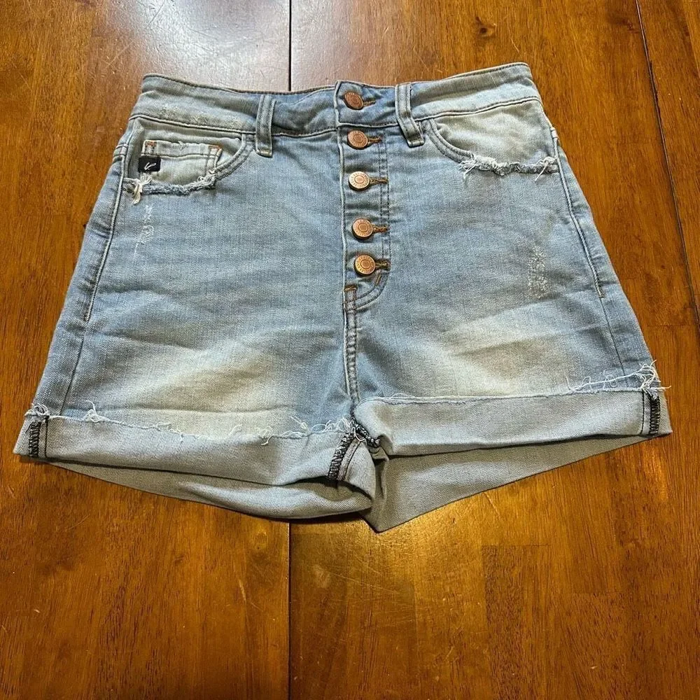 Kancan Distressed High Rise Stretch Button Fly Jean Shorts Cuffed size small