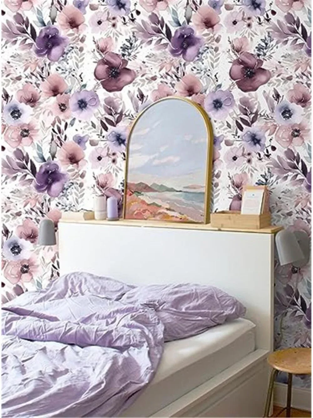 Purple Floral Peel And Stick Wallpaper Removable Contact Paper Wall Decor
