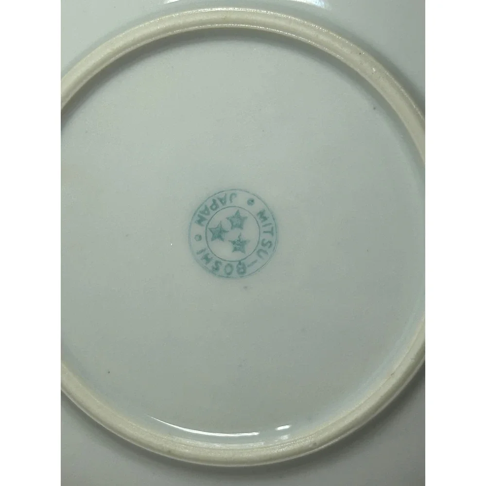 Mitsu-Boshi Japan Porcelain Saucer Blue White Egrets Herons‎ Gold Trim Set of 4