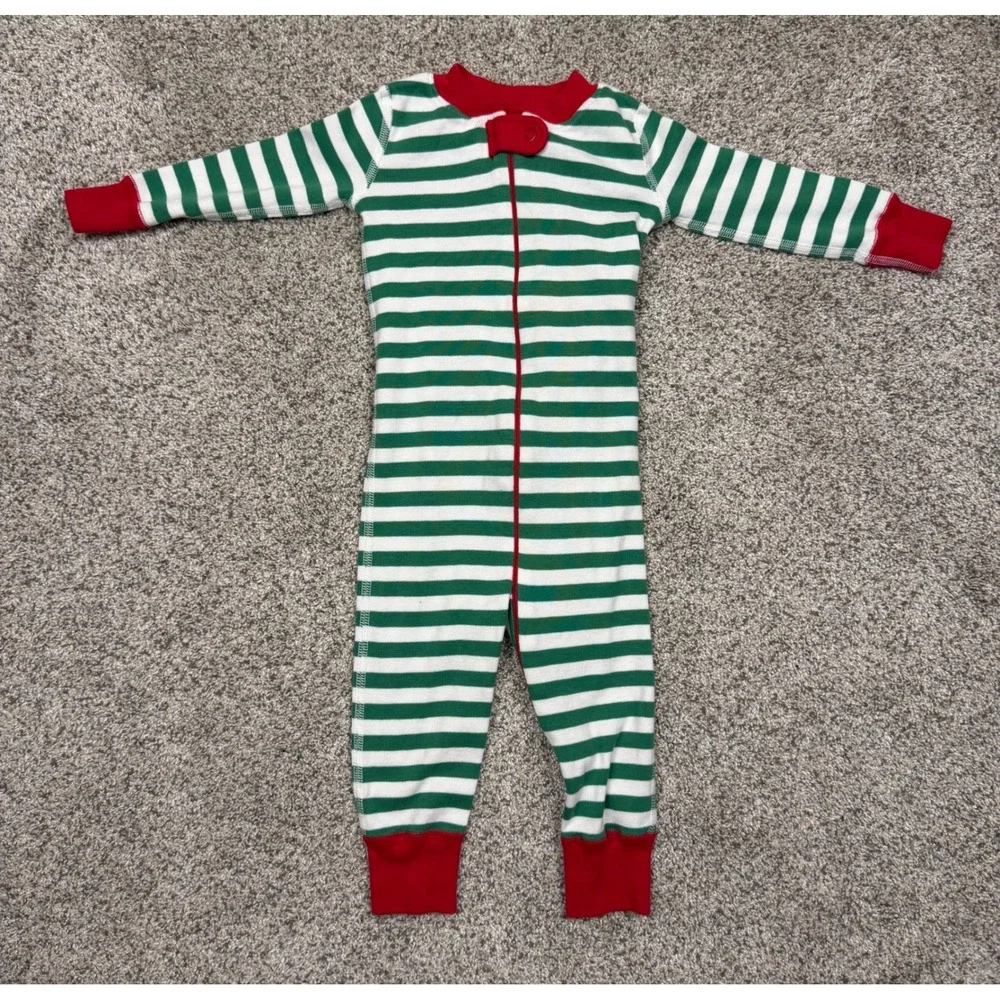 Hanna Andersson Green White Striped Organic Cotton Zip Pajama Sleeper 9-18 Month