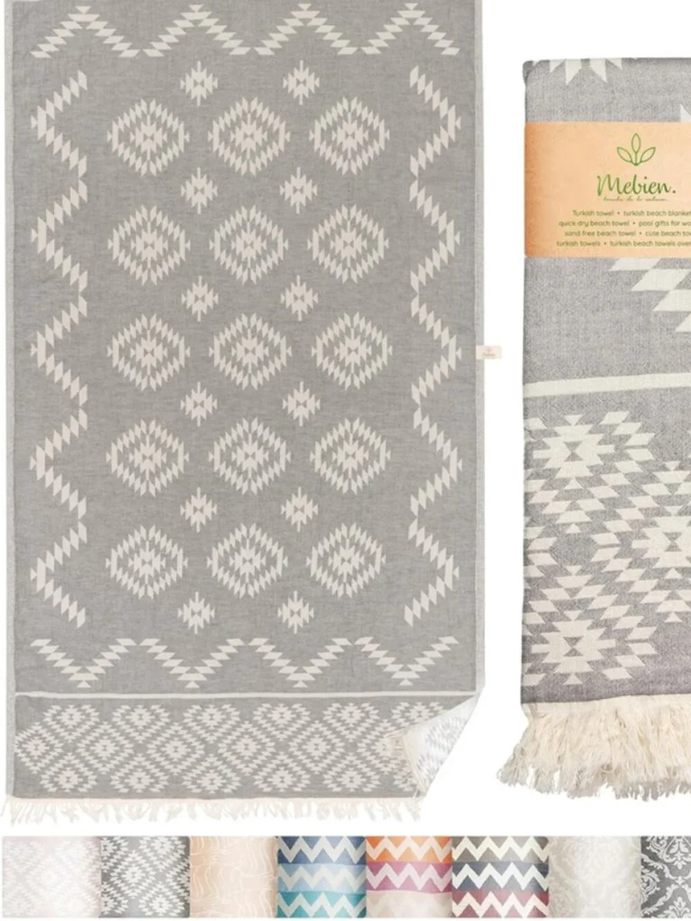 Oversized Turkish Cotton Beach Towel with Fringe – Dark Grey