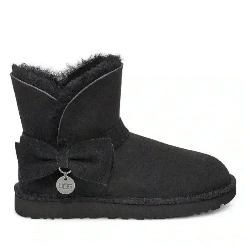 UGG Womens Black Classic Suede Mini‎ Bow Boots Sz 6