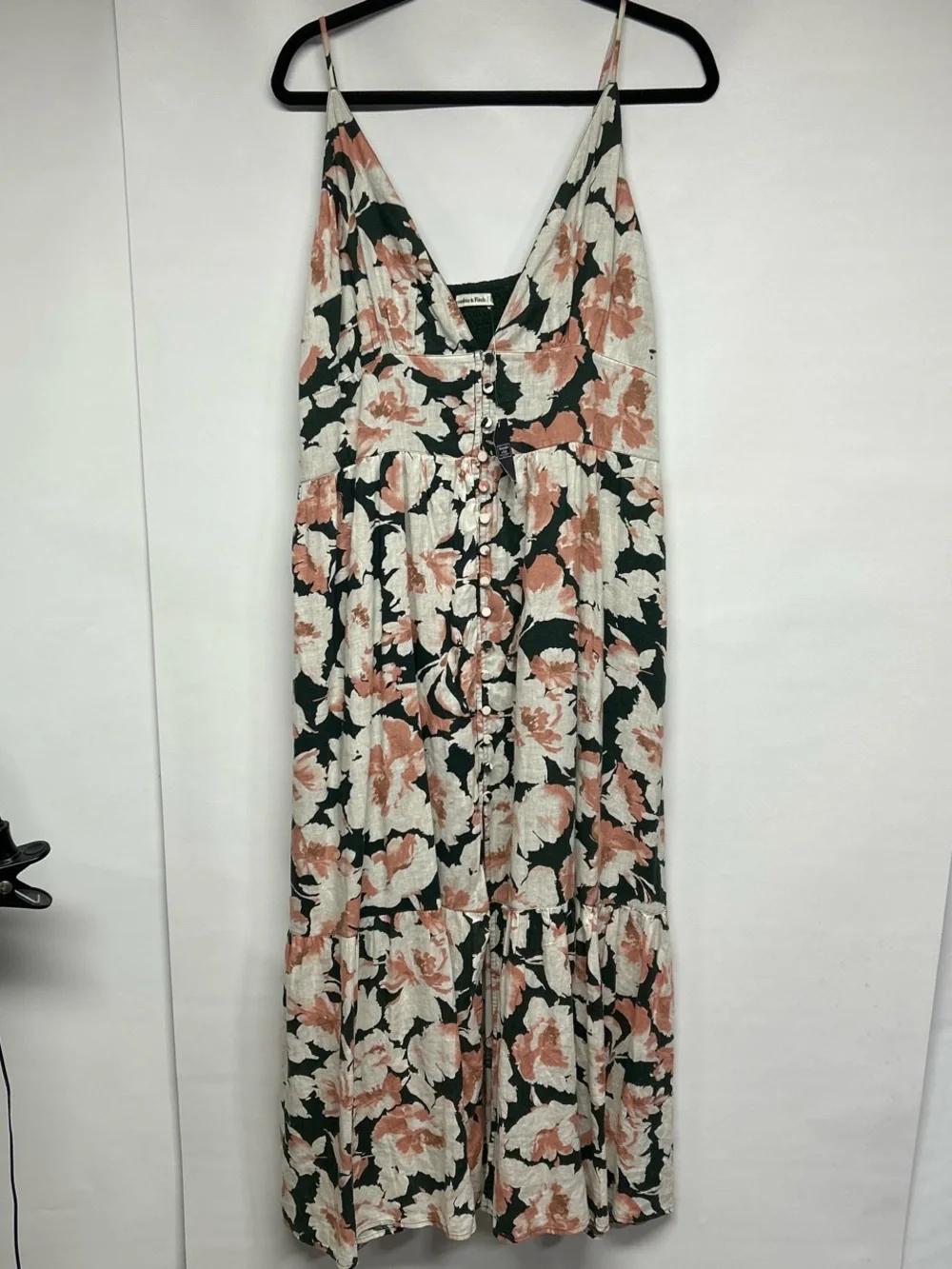 Abercrombie & Fitch Cream Dress with Blush Floral and Dark Green Leaves