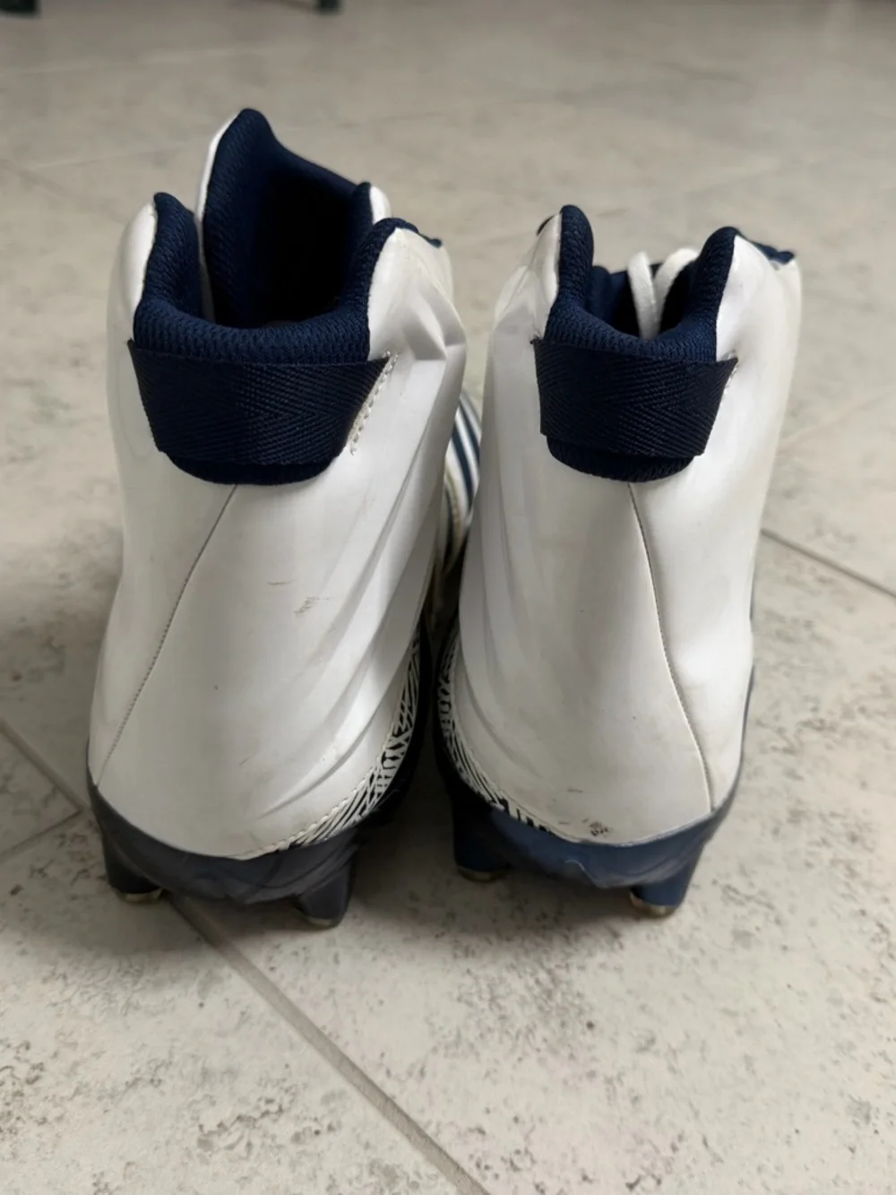 adidas Freak Men’s size 17 White & Navy High-Top Football Sneakers with cleats