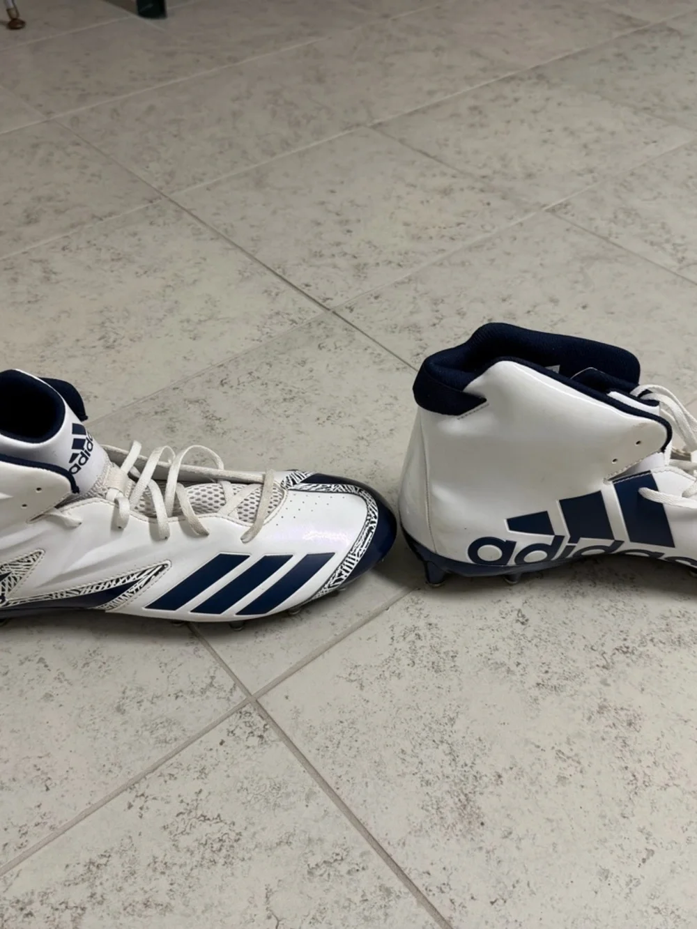adidas Freak Men’s size 17 White & Navy High-Top Football Sneakers with cleats