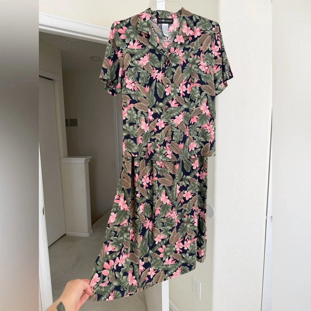 Sag Harbor Matching Two-piece Set Floral 100% Rayon XL