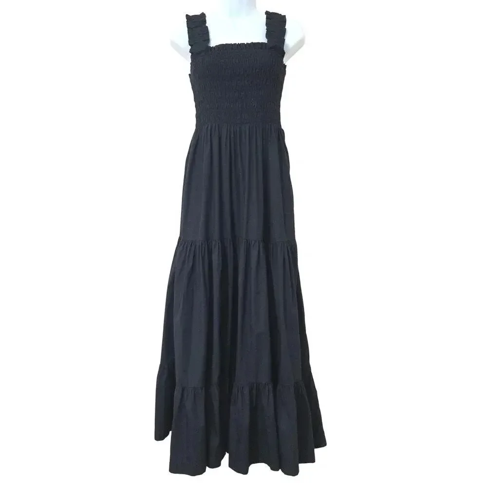 Abercrombie & Fitch Smocked Tiered Maxi Dress Size XLP Black Boho Summer Cottage
