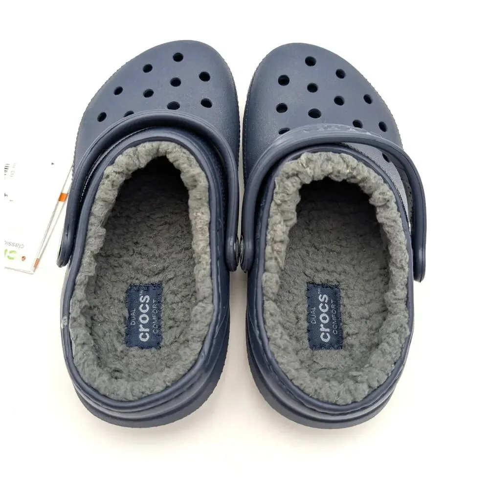 Crocs Classic Lined Clog Shoes Closed Toe Kids' Navy/Charcoal Size US11