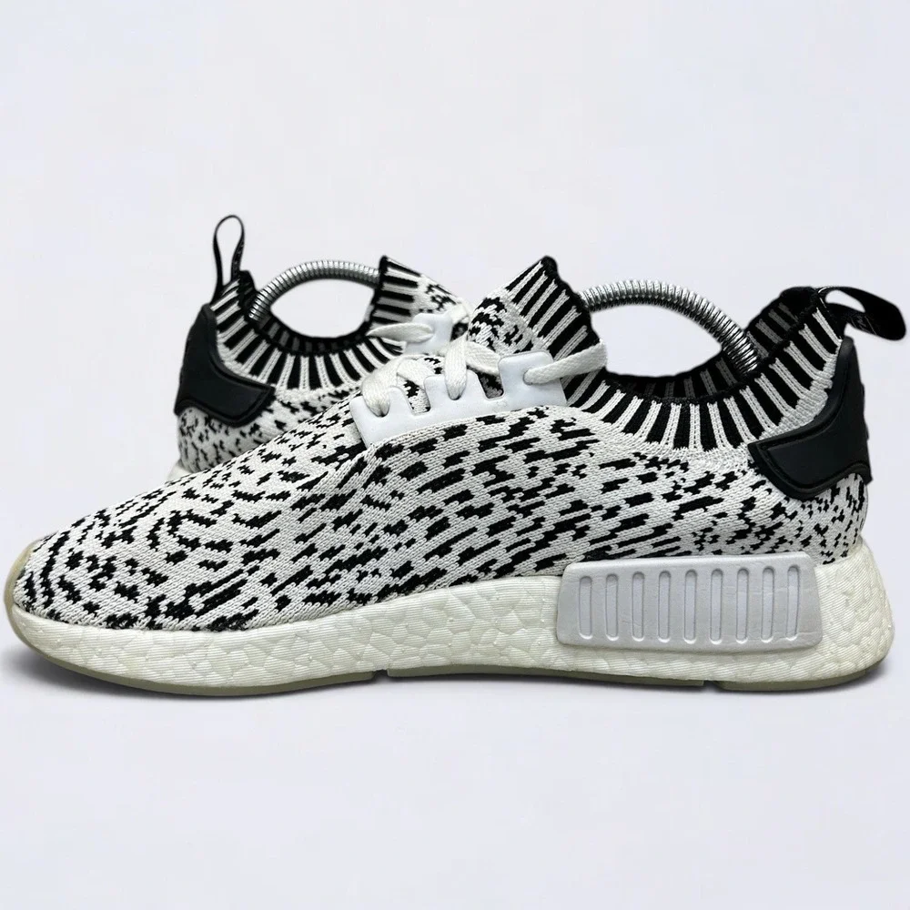 Adidas NMD R1 Primeknit Shoes Men's 7.5 White Black Sashiko Zebra Glitch BZ0219