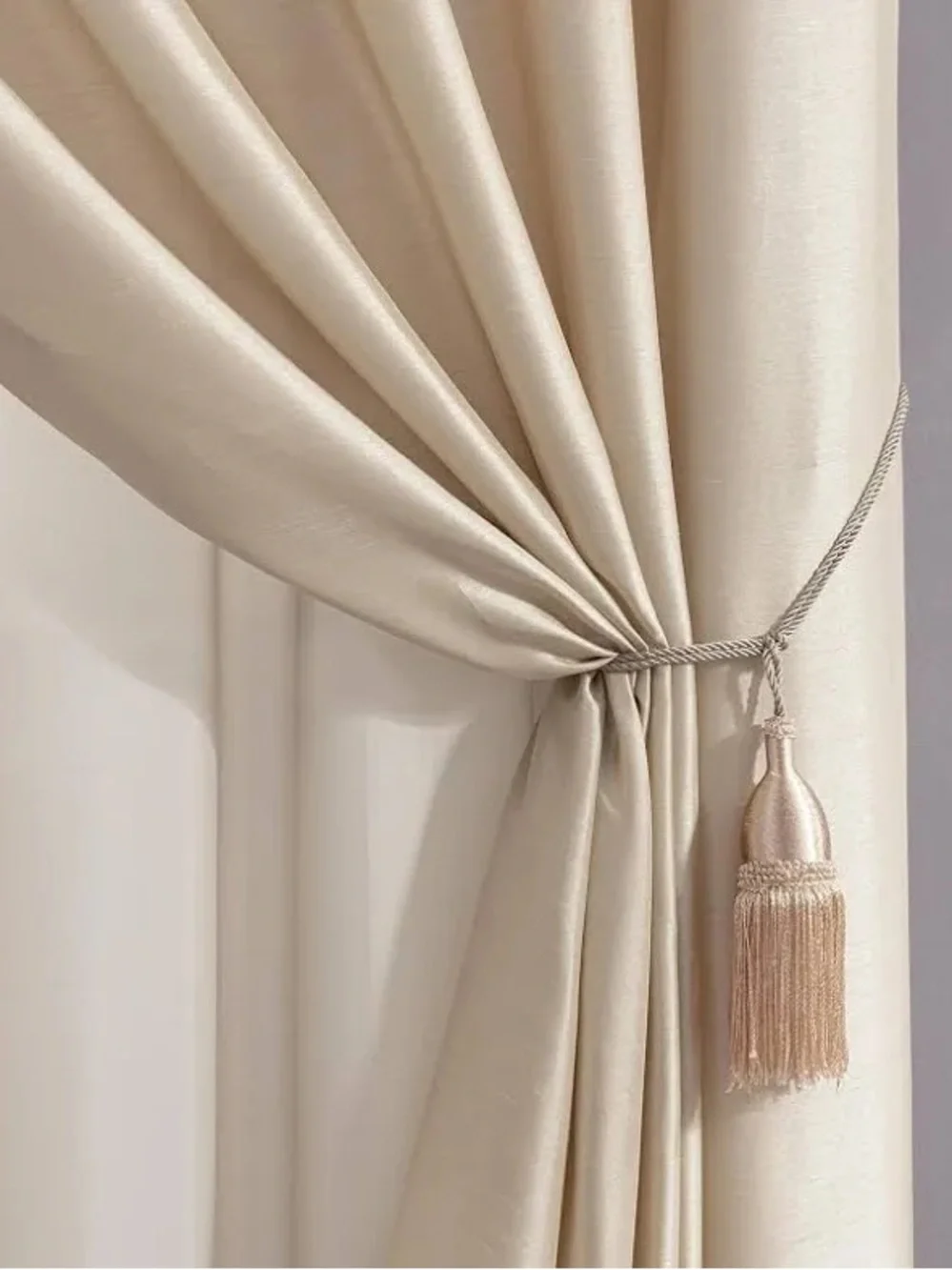 Elegant Cream Layered Window Curtain Set with Valance