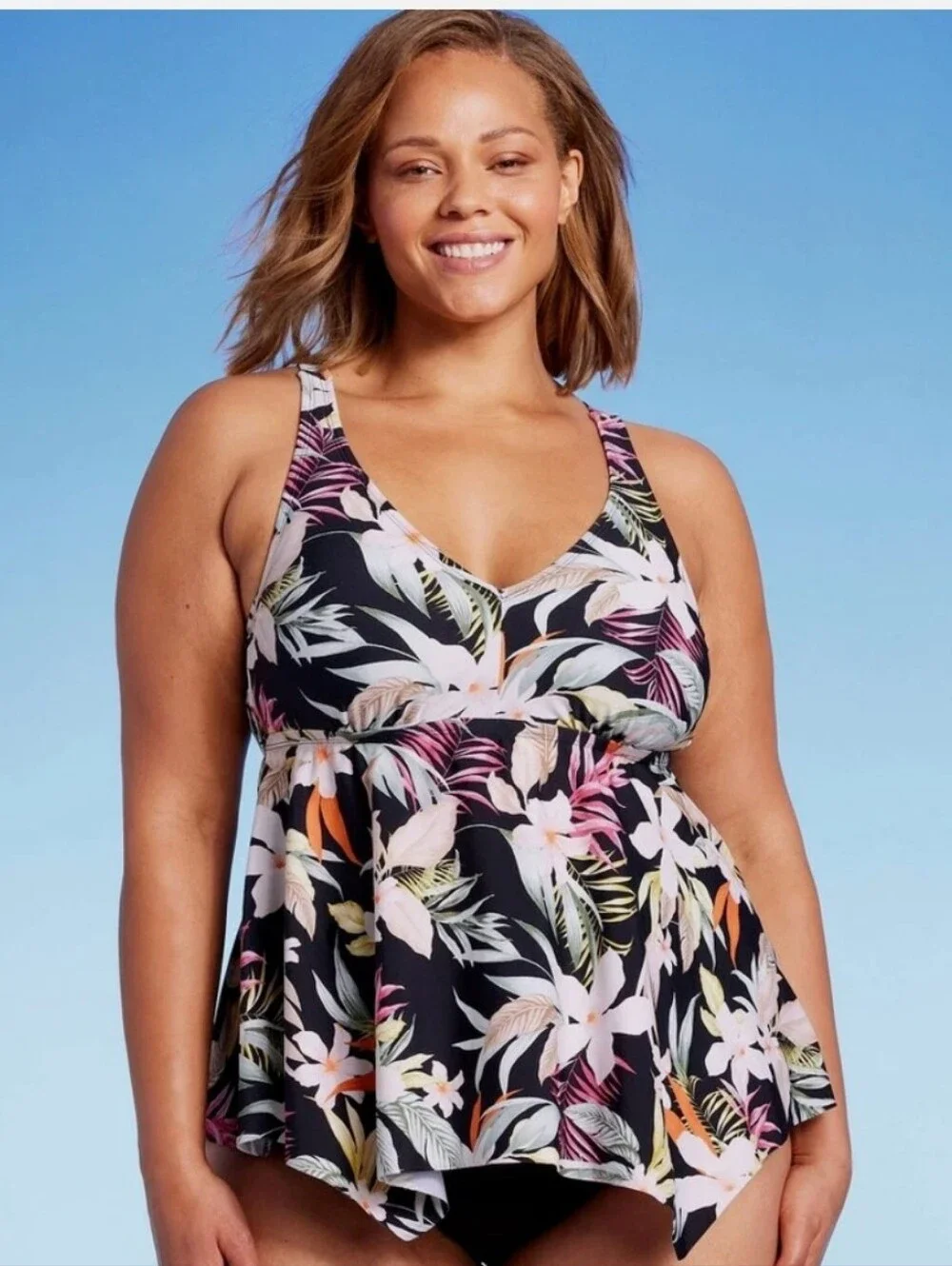 Floral Black Swim Tank Top Size: 2x