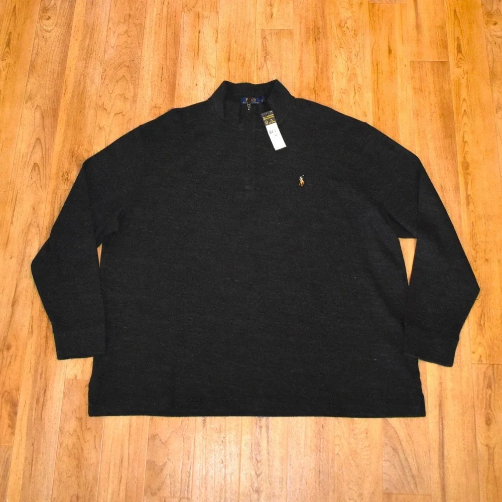 Polo Ralph Lauren Quarter Zip Mens 2XB Black New Estate Rib Pullover Sweater