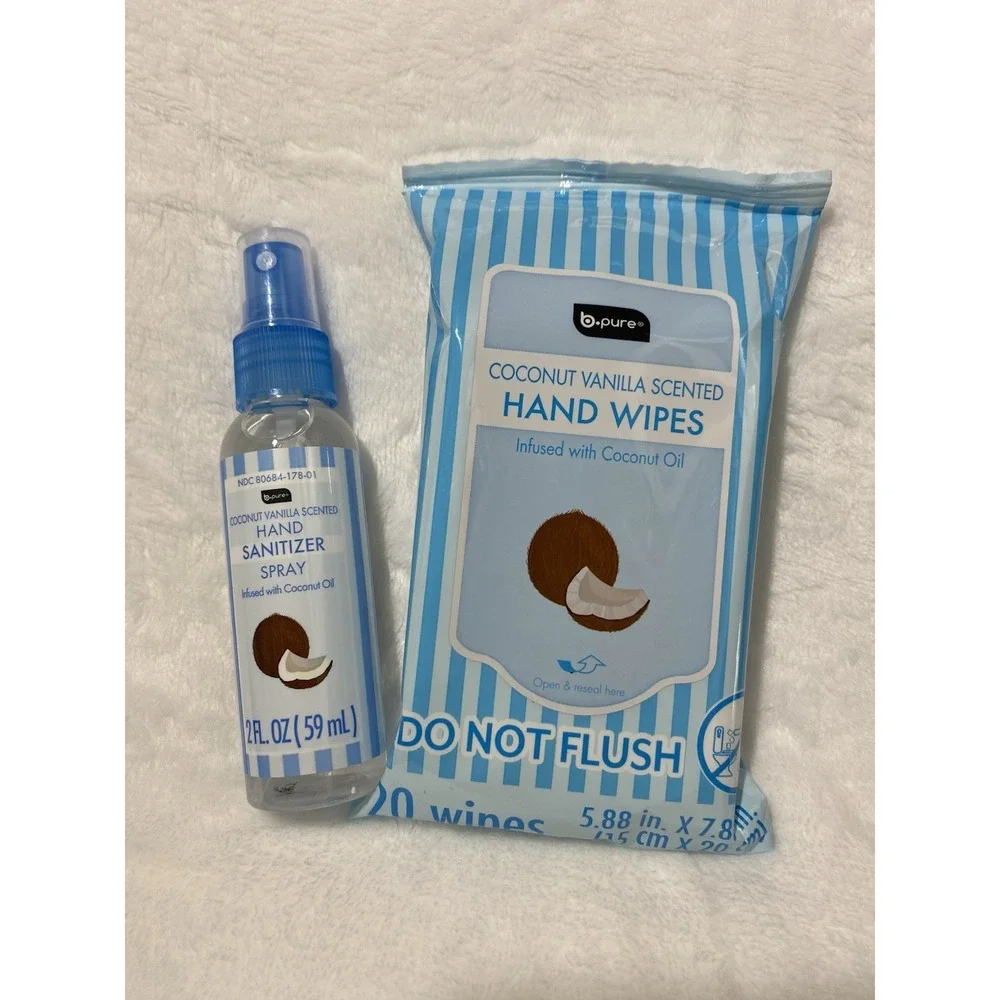 b.pure Coconut Vanilla Hand Sanitizer Spray & Wipes, Moisturizing, 2 fl oz